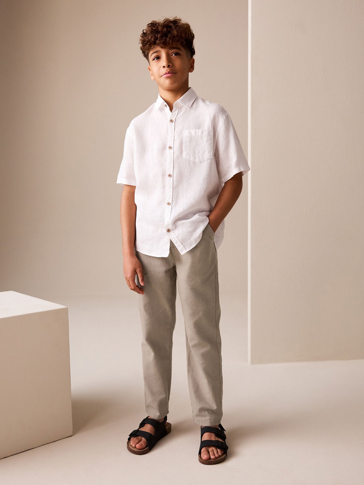 Dsiney Kidz - Tan Brown Linen Blend Pull On Trousers (3-16yrs) image 1