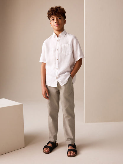 Dsiney Kidz - Tan Brown Linen Blend Pull On Trousers (3-16yrs) image 1