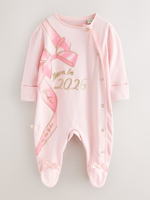 Baker by Ted Baker Pink Born In 2026 Ribbon Bow Sleepsuit image 1