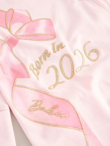 Baker by Ted Baker Pink Born In 2026 Ribbon Bow Sleepsuit image 4