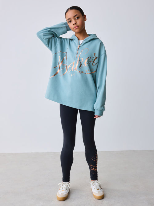 Baker by Ted Baker Sage Green 2 Piece Script Graphic Quarter Zip Hoodie & Leggings Set image 1
