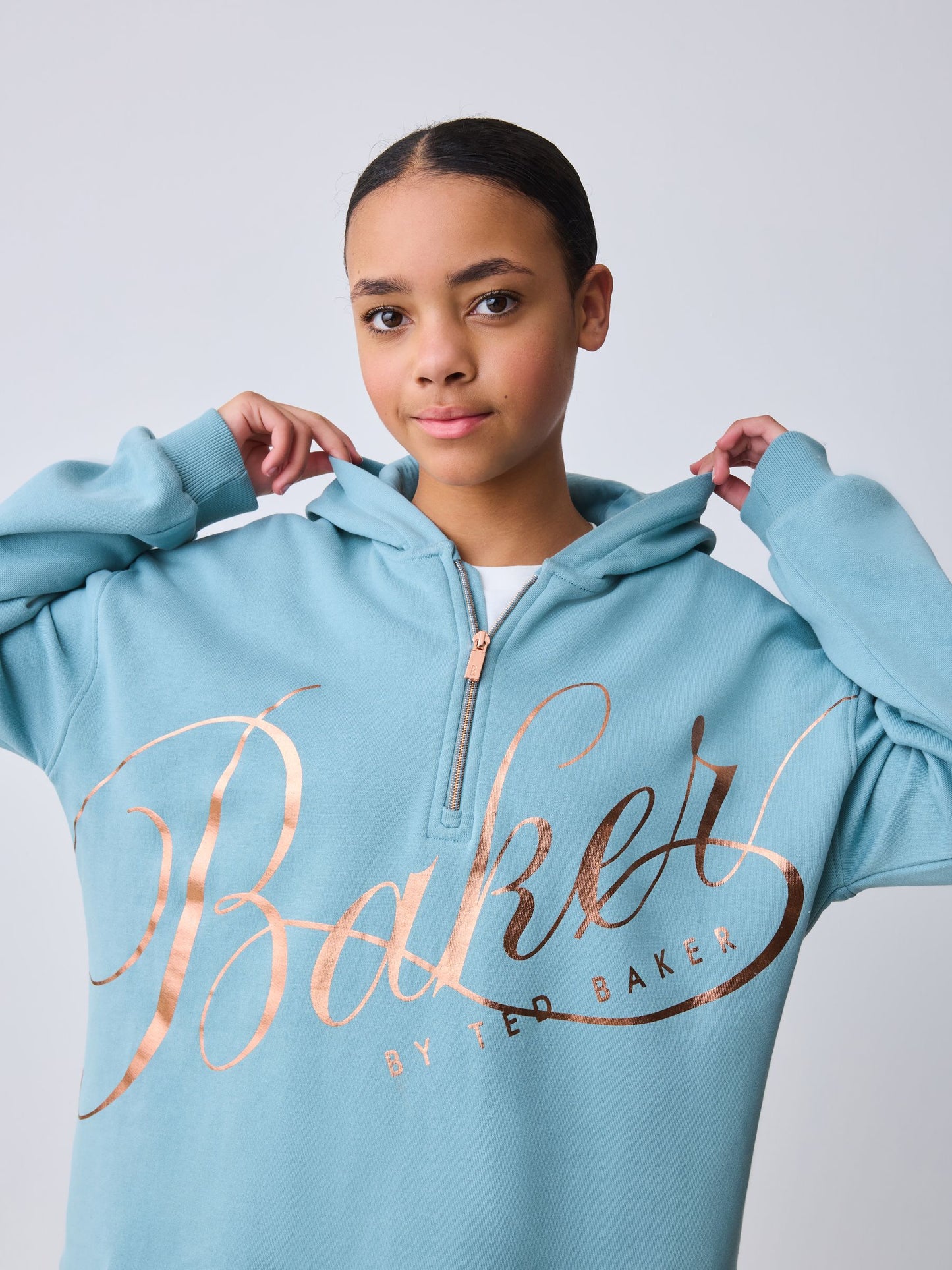 Baker by Ted Baker Sage Green 2 Piece Script Graphic Quarter Zip Hoodie & Leggings Set image 5