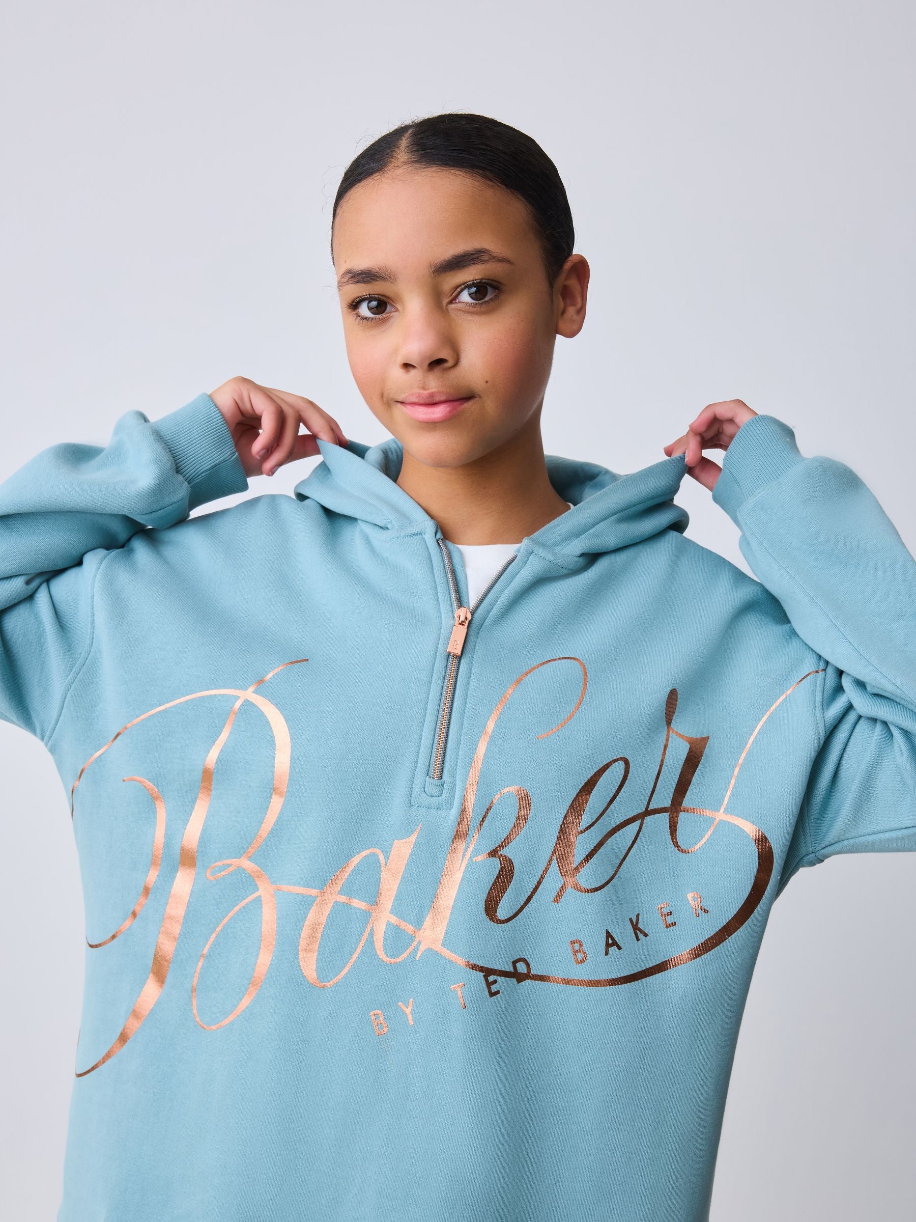 Baker by Ted Baker Sage Green 2 Piece Script Graphic Quarter Zip Hoodie & Leggings Set image 5