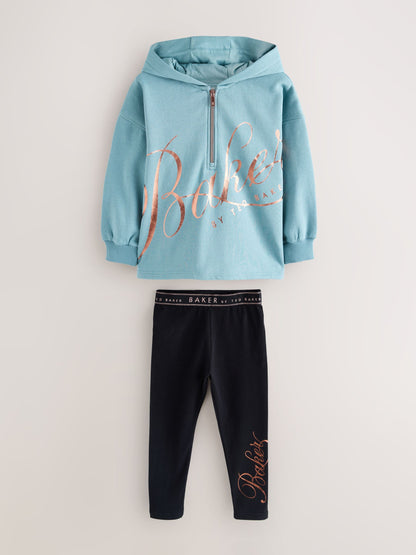 Baker by Ted Baker Sage Green 2 Piece Script Graphic Quarter Zip Hoodie & Leggings Set image 8