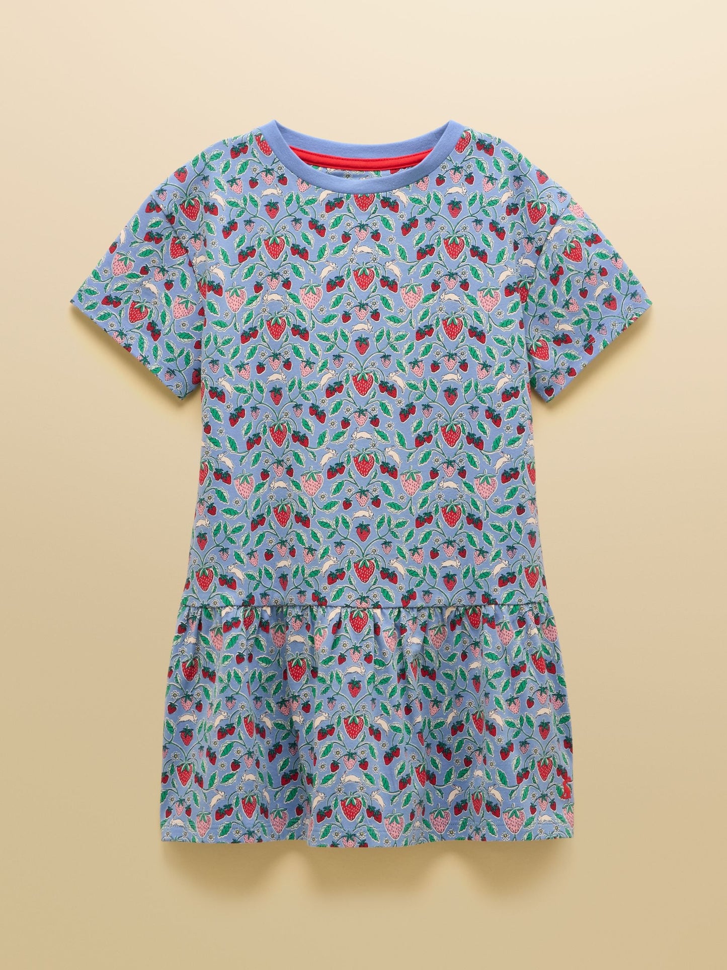 Joules Girls' Sienna Blue Strawberry Short Sleeve Frill Jersey Dress image 3