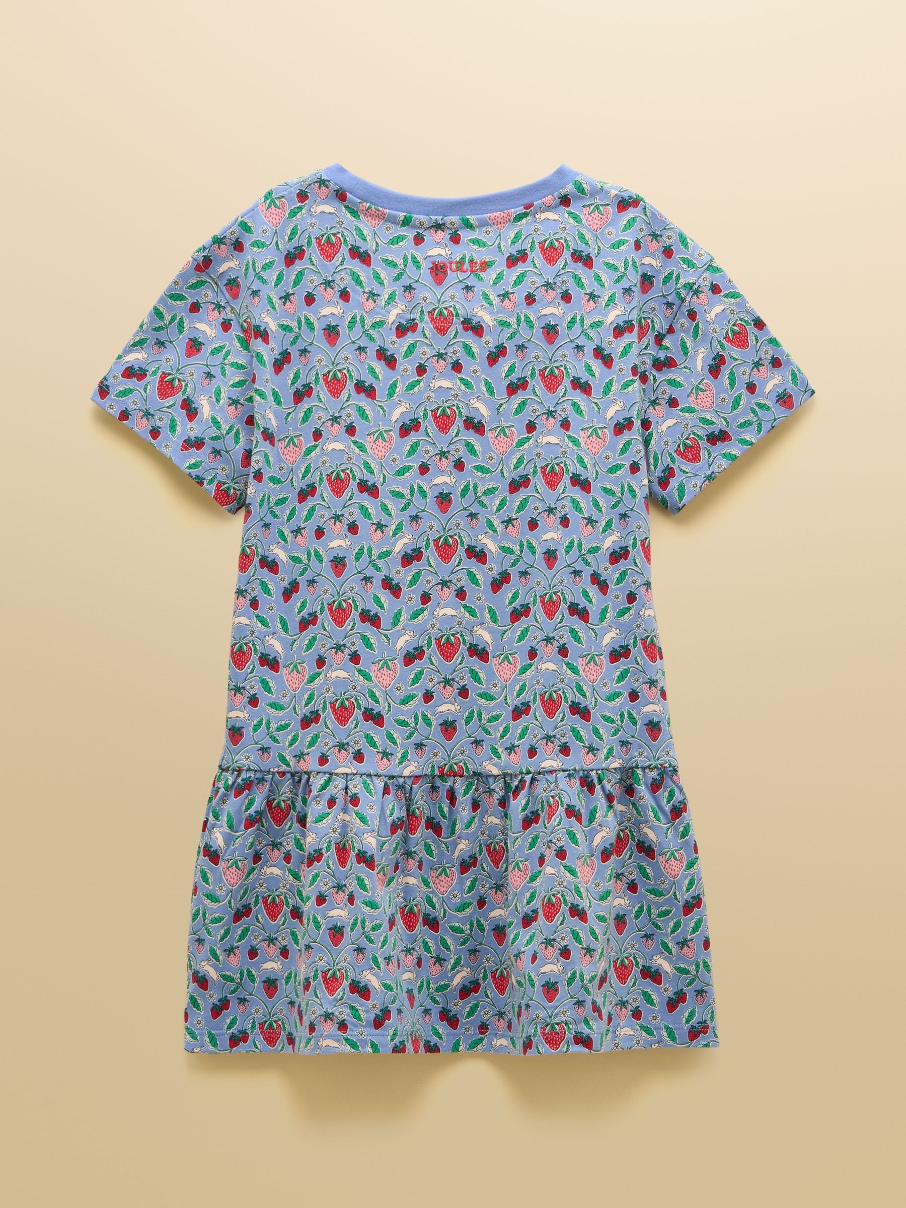 Joules Girls' Sienna Blue Strawberry Short Sleeve Frill Jersey Dress image 4
