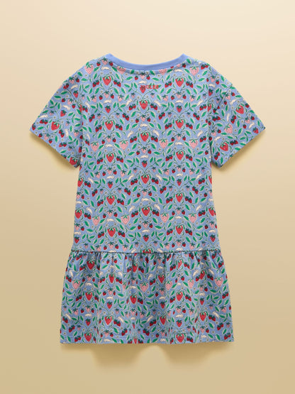 Joules Girls' Sienna Blue Strawberry Short Sleeve Frill Jersey Dress image 4