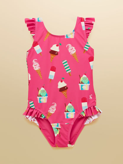 Joules Girls' Splash Pink Ice Cream Swimming Costume image 3