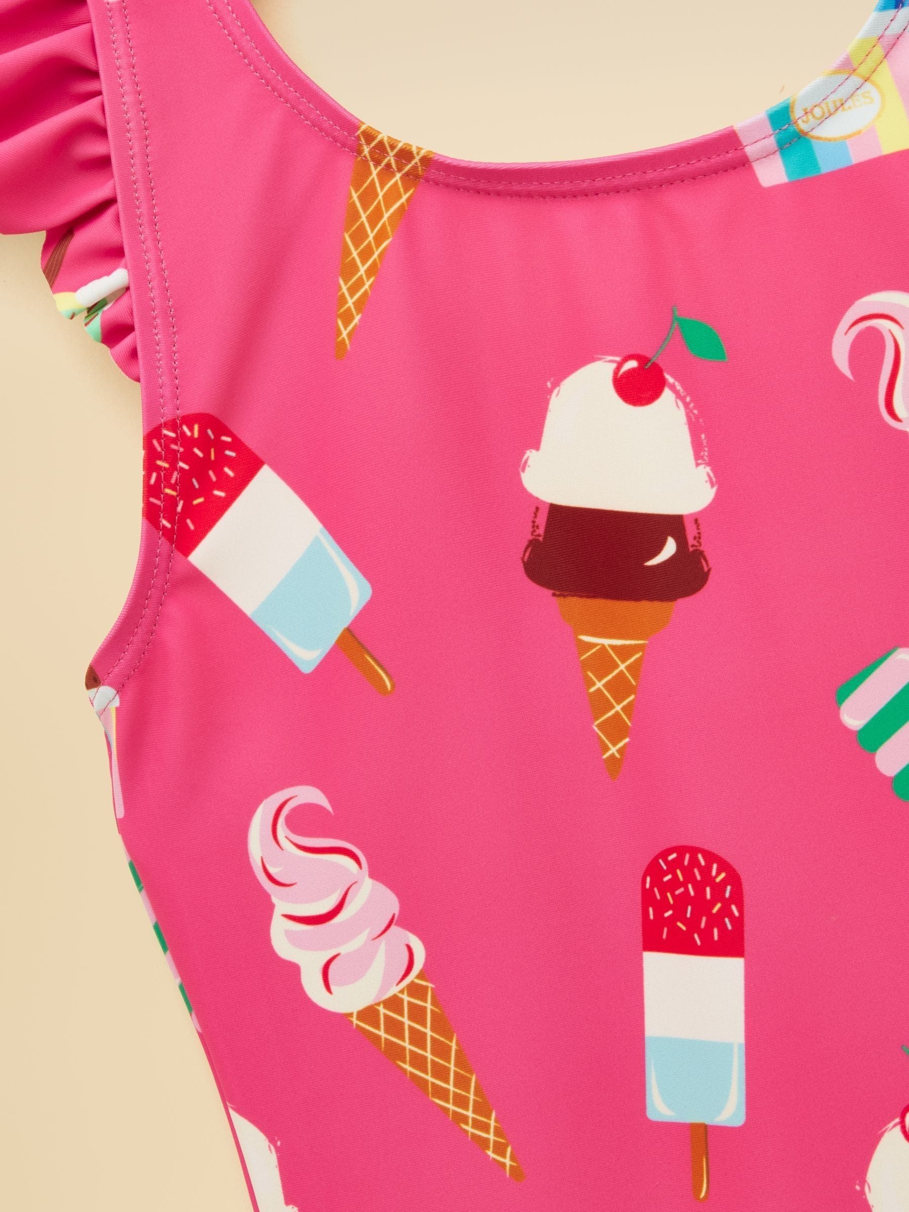 Joules Girls' Splash Pink Ice Cream Swimming Costume image 5