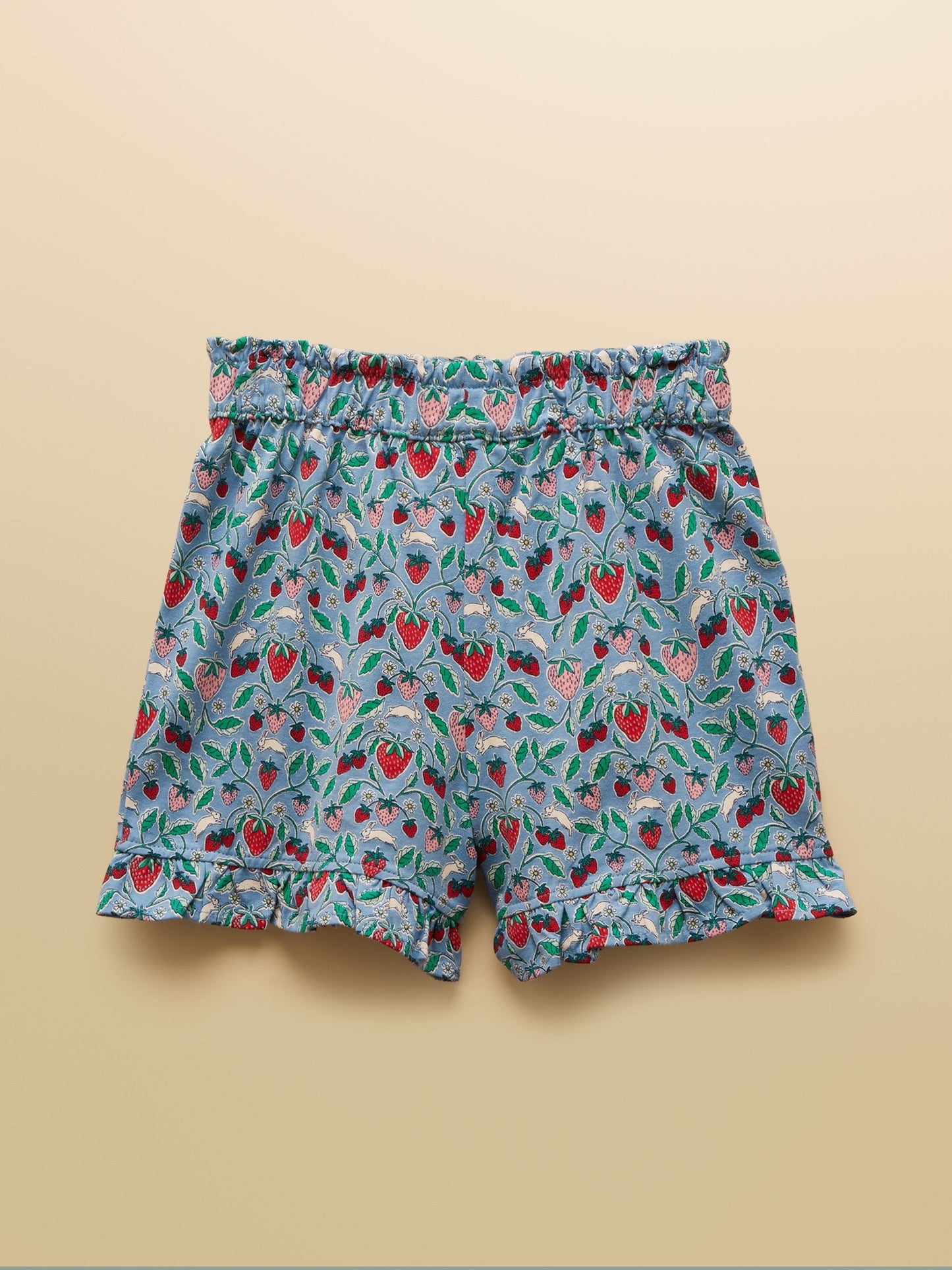 Joules Girls' Daisy Blue Strawberry Jersey Frill Shorts image 1