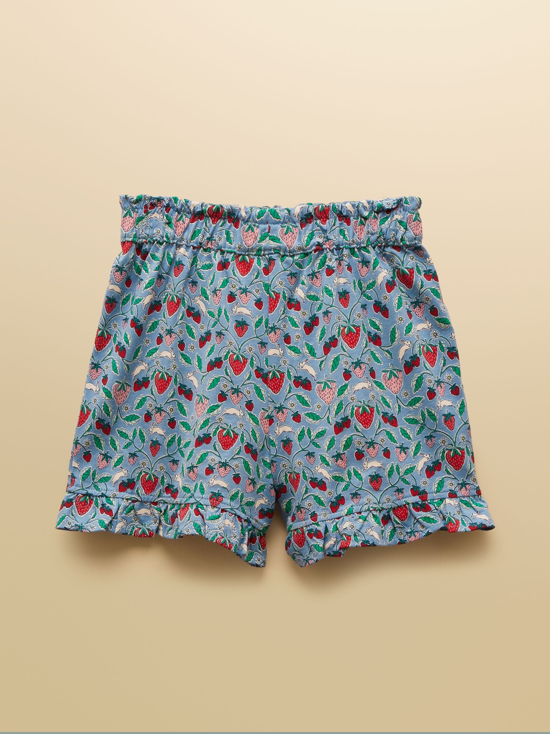 Joules Girls' Daisy Blue Strawberry Jersey Frill Shorts image 1