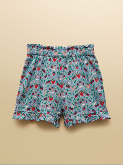 Joules Girls' Daisy Blue Strawberry Jersey Frill Shorts image 1