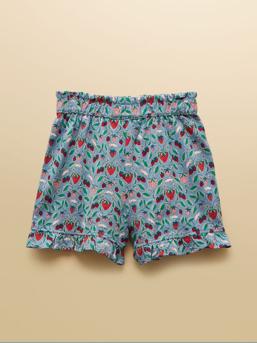 Joules Girls' Daisy Blue Strawberry Jersey Frill Shorts image 1