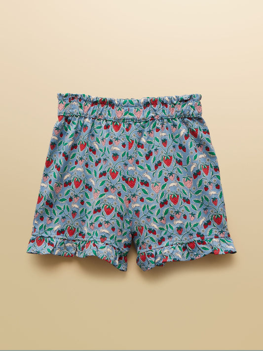 Joules Girls' Daisy Blue Strawberry Jersey Frill Shorts image 1