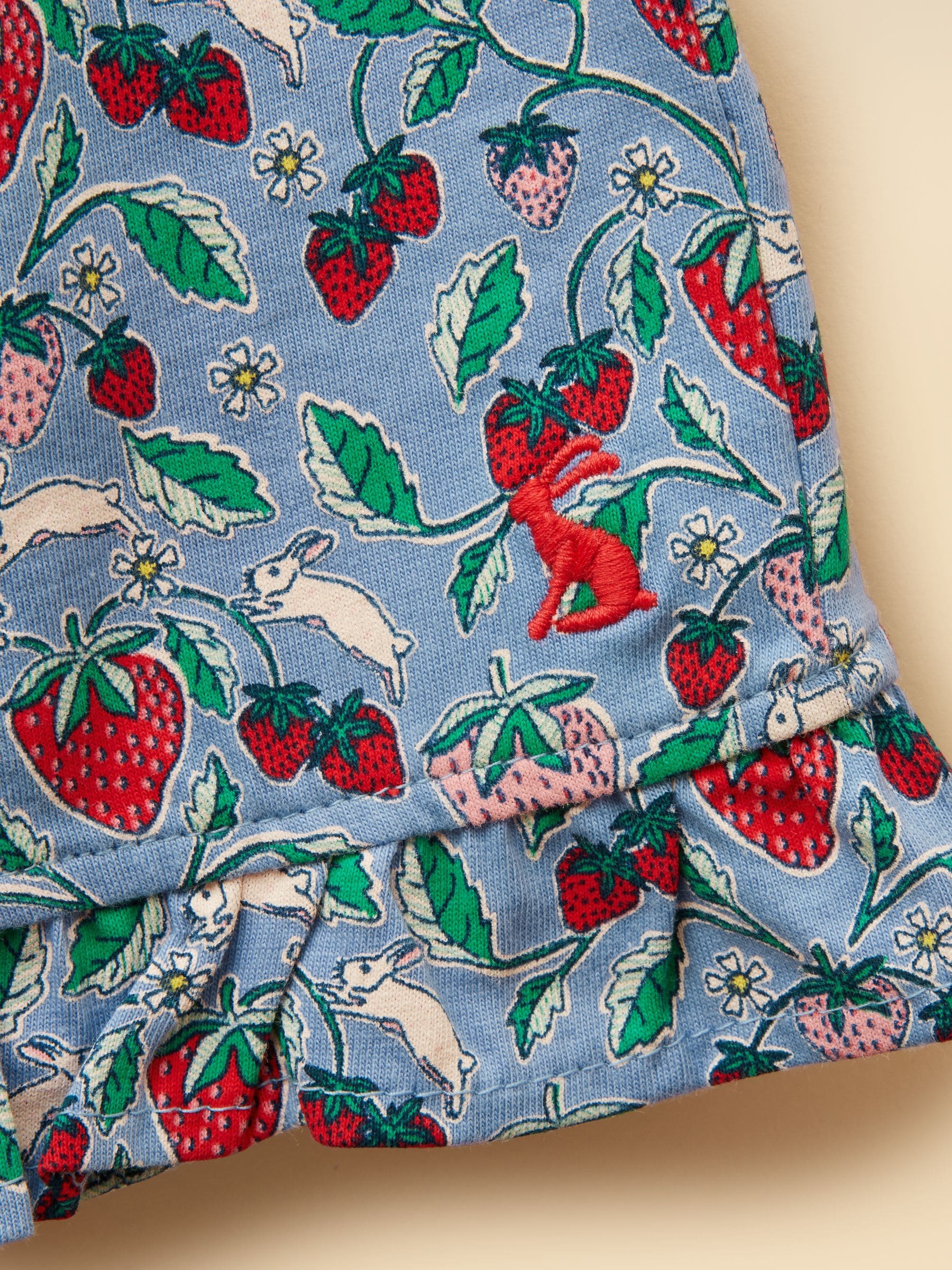 Joules Girls' Daisy Blue Strawberry Jersey Frill Shorts image 3