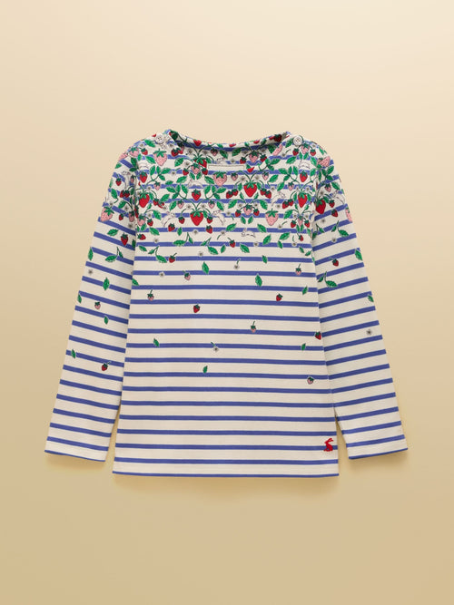 Joules Girls' Harbour Blue & White Striped Long Sleeve Jersey Top image 1
