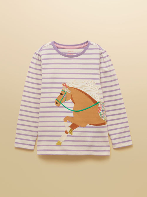 Joules Girls' Ava Purple Horse Applique Long Sleeve Top image 1