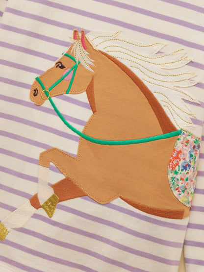 Joules Girls' Ava Purple Horse Applique Long Sleeve Top image 3