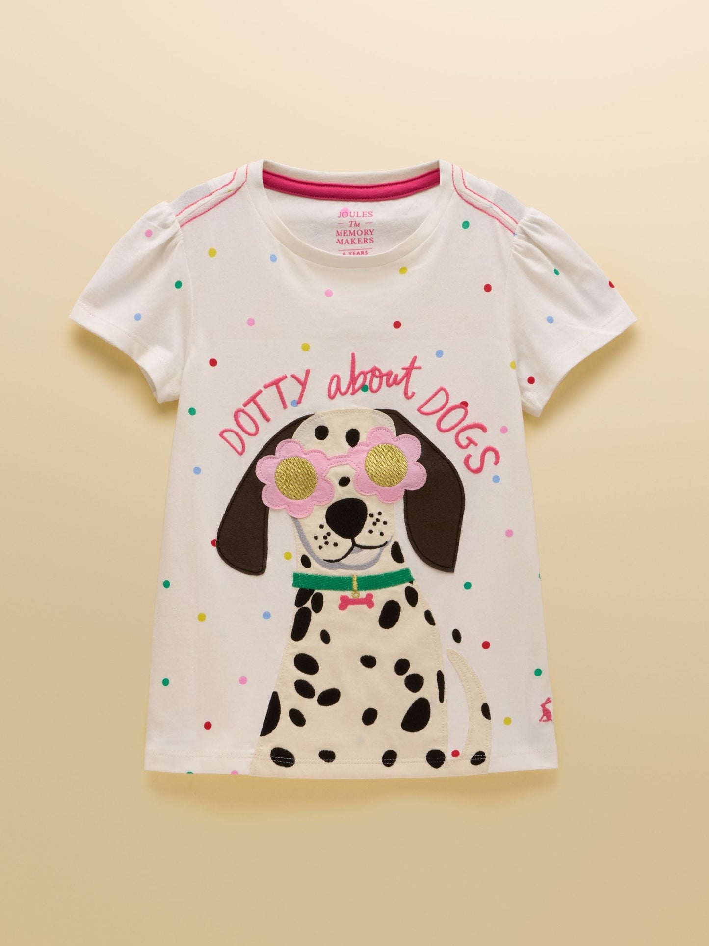Joules Girls' Astra White Dog Applique Cotton T-Shirt image 1
