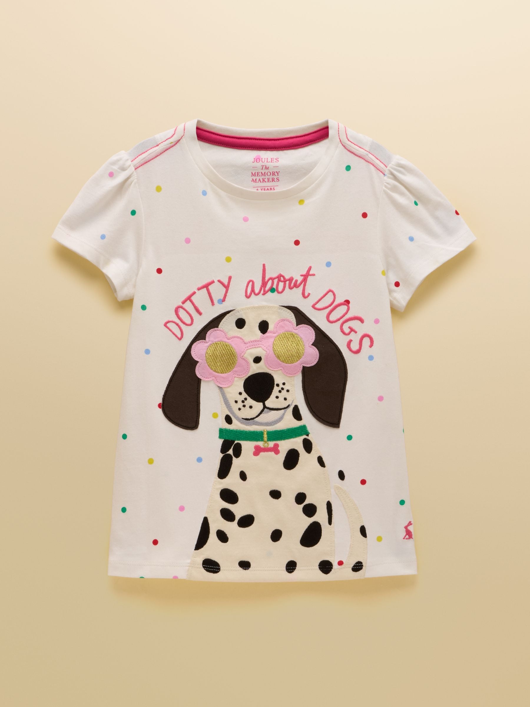 Joules Girls' Astra White Dog Applique Cotton T-Shirt image 1