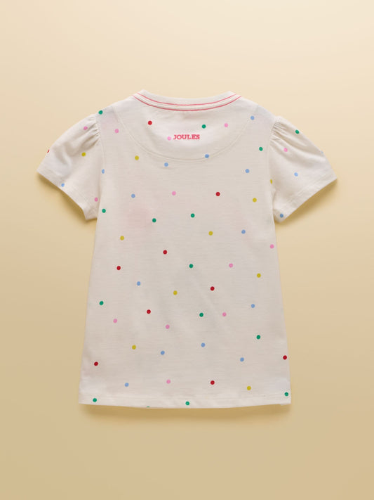 Joules Girls' Astra White Dog Applique Cotton T-Shirt image 2