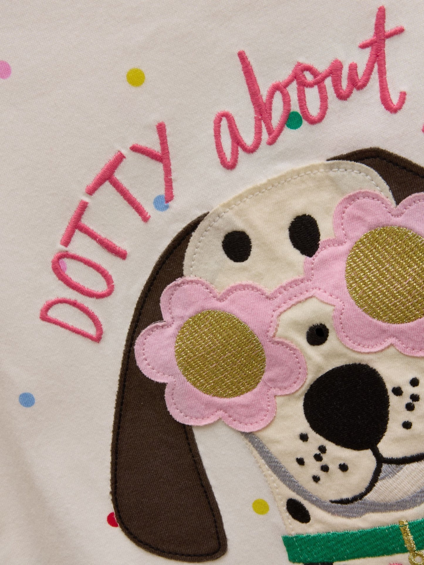 Joules Girls' Astra White Dog Applique Cotton T-Shirt image 3