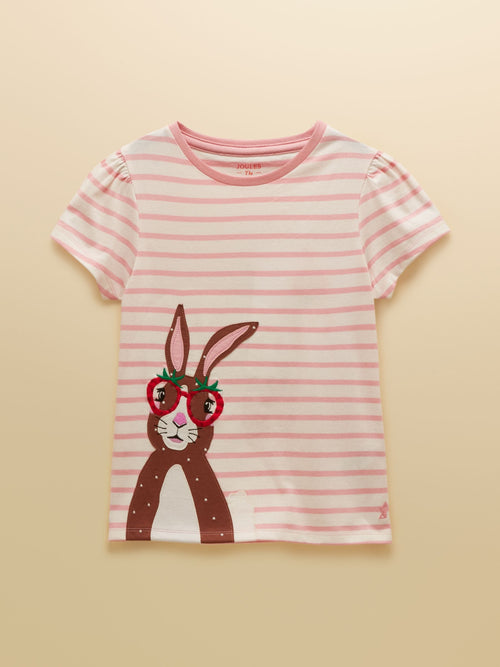 Joules Girls' Astra Pink Bunny Applique Cotton T-Shirt image 1