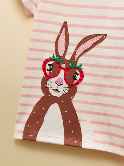 Joules Girls' Astra Pink Bunny Applique Cotton T-Shirt image 4