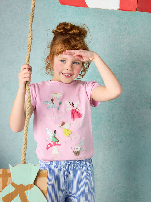 Joules Girls' Astra Pink Fairy Applique Cotton T-Shirt image 1