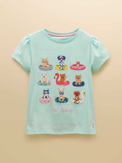 Joules Girls' Astra Blue Applique Cotton T-Shirt image 1