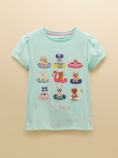 Joules Girls' Astra Blue Applique Cotton T-Shirt image 1
