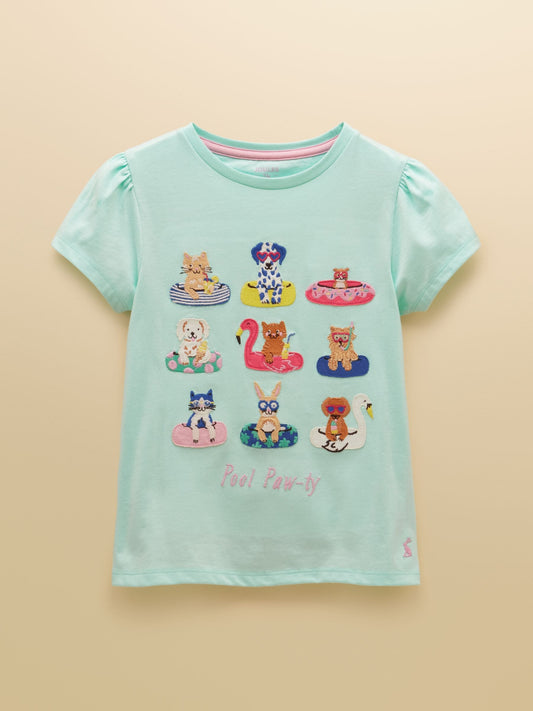 Joules Girls' Astra Blue Applique Cotton T-Shirt image 1