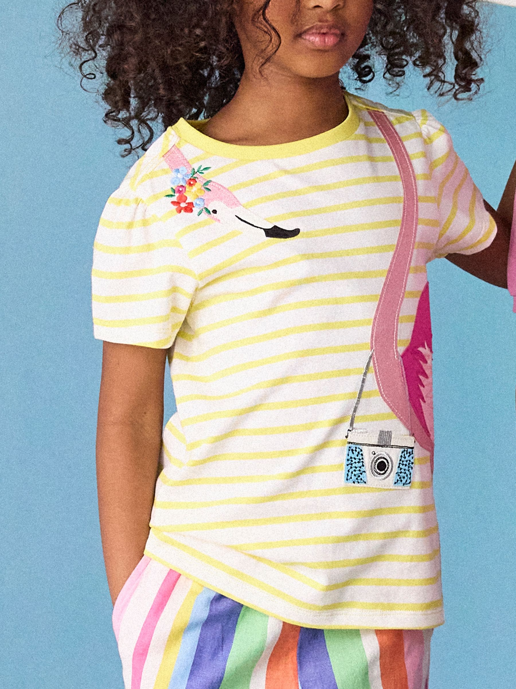 Joules Girls' Astra Yellow Applique Cotton T-Shirt image 2