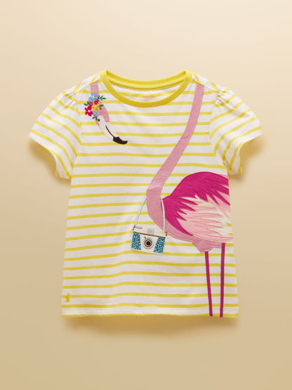 Joules Girls' Astra Yellow Applique Cotton T-Shirt image 3