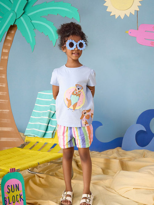 Joules Girls' Astra Blue Dogs Applique Cotton T-Shirt image 1