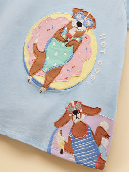 Joules Girls' Astra Blue Dogs Applique Cotton T-Shirt image 4