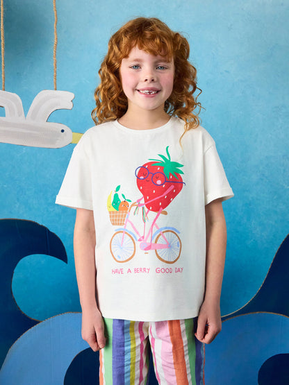 Joules Girls' Fundays Cream Graphic Short Sleeve T-Shirt image 3