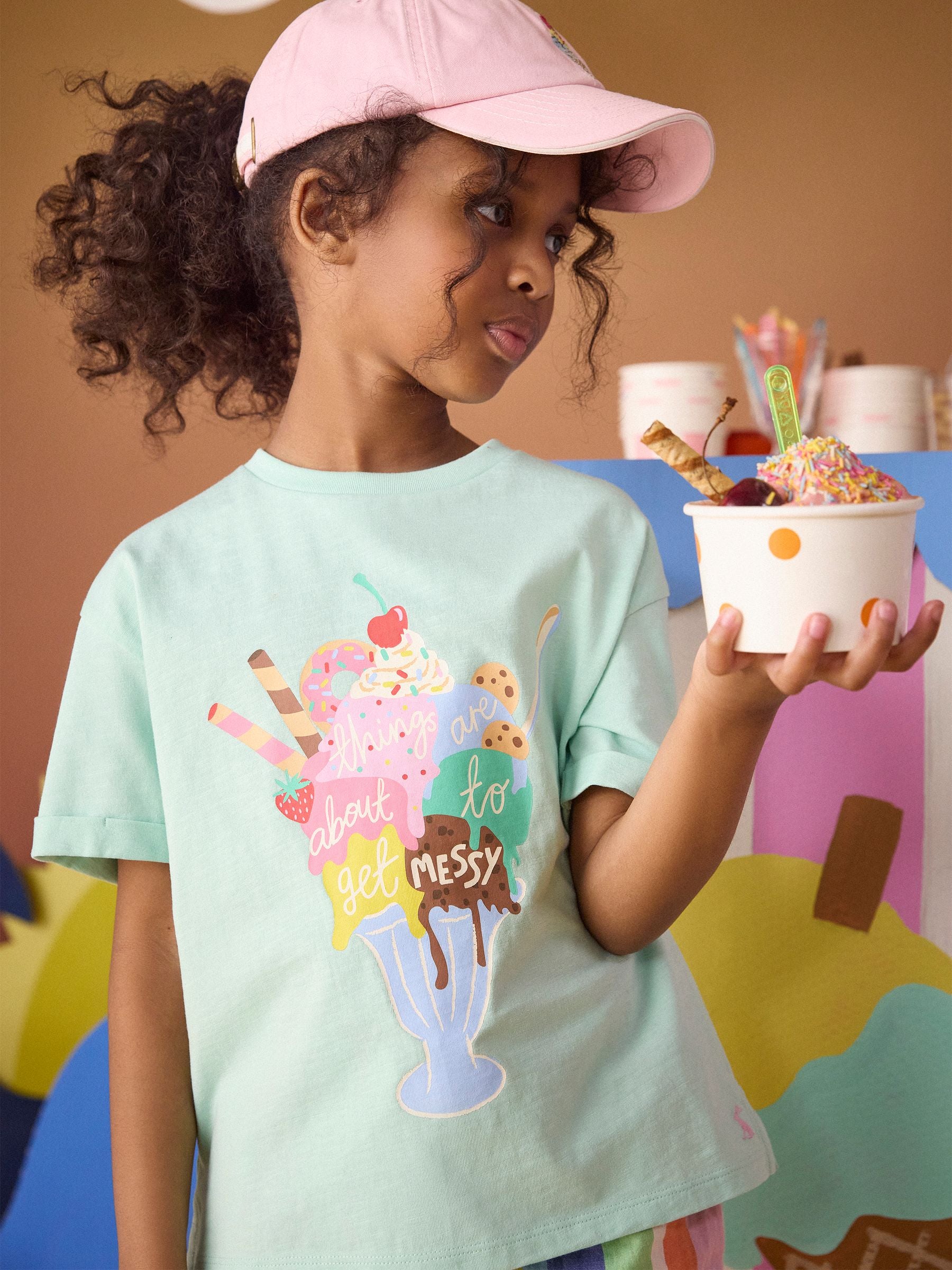 Joules Girls' Fundays Mint Green Graphic Short Sleeve T-Shirt image 1