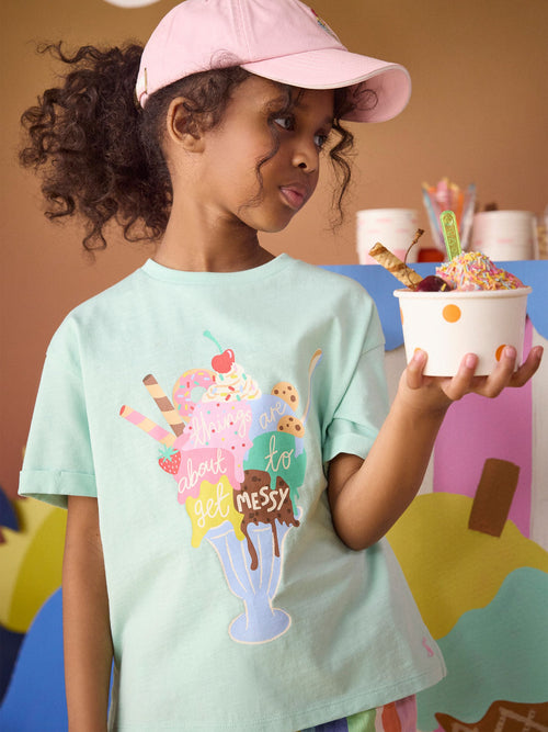 Joules Girls' Fundays Mint Green Graphic Short Sleeve T-Shirt image 1