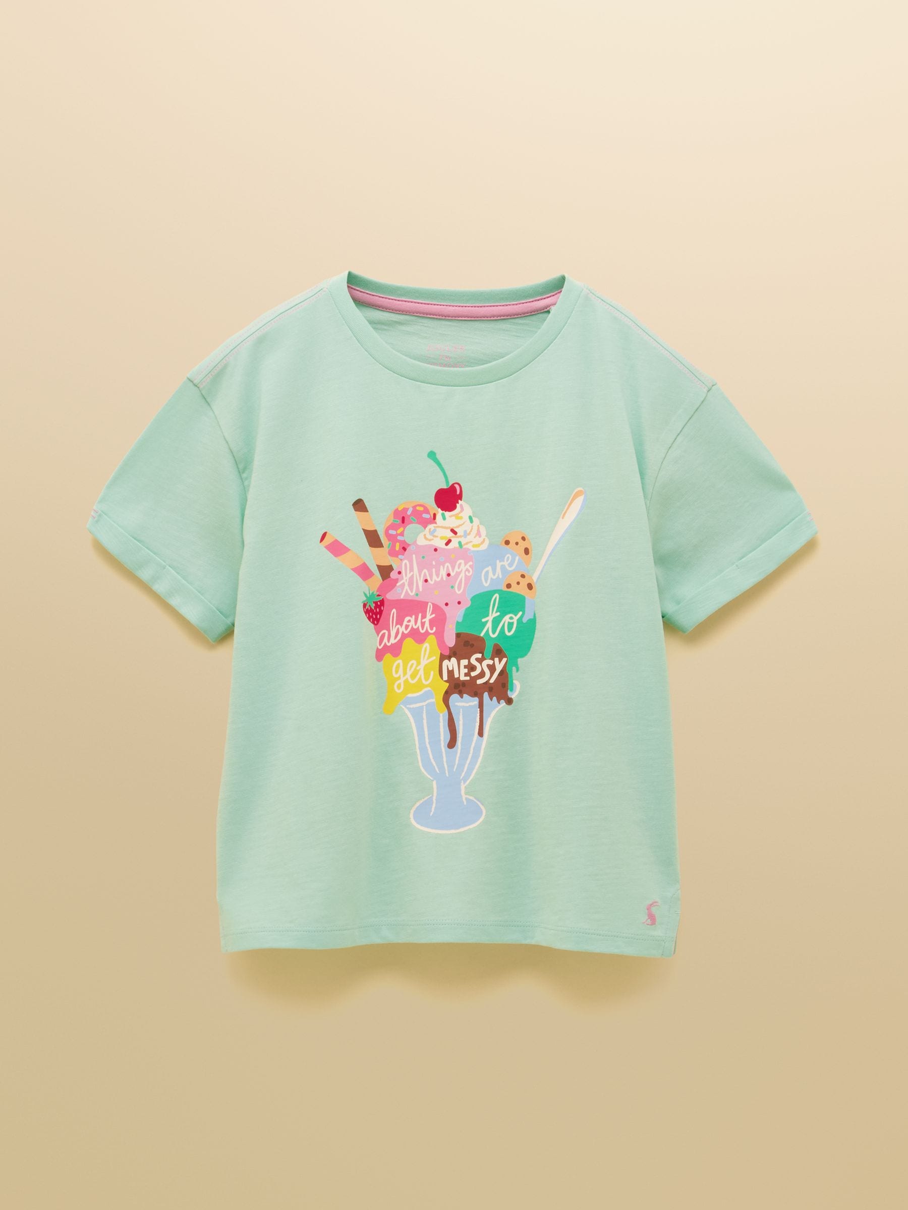 Joules Girls' Fundays Mint Green Graphic Short Sleeve T-Shirt image 3