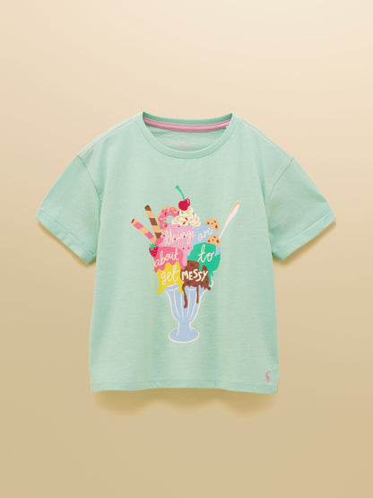 Joules Girls' Fundays Mint Green Graphic Short Sleeve T-Shirt image 3