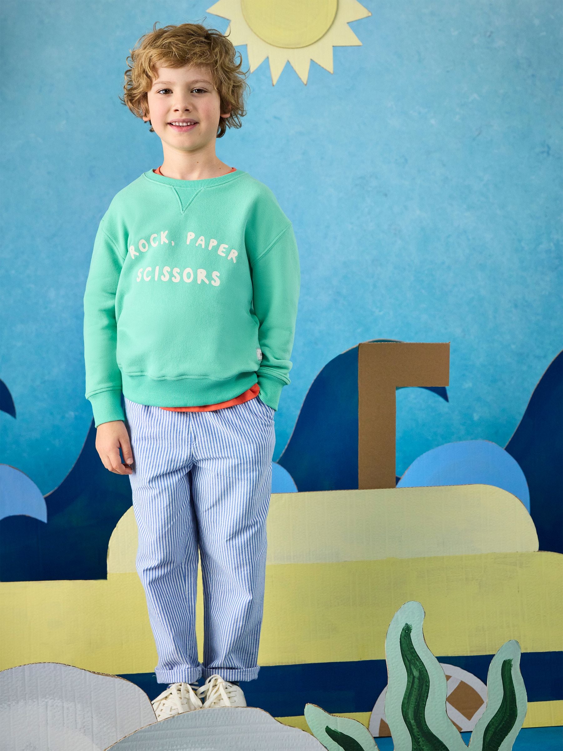 Joules Kids' Wren Blue & White Striped Woven Trousers image 2