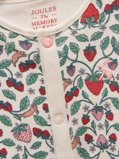 Joules Razamataz Cream Strawberries Cotton Babygrow image 3