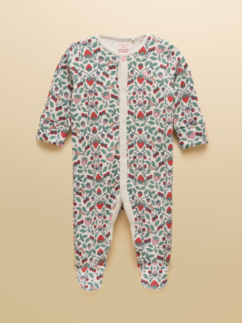 Joules Razamataz Cream Strawberries Cotton Babygrow image 1
