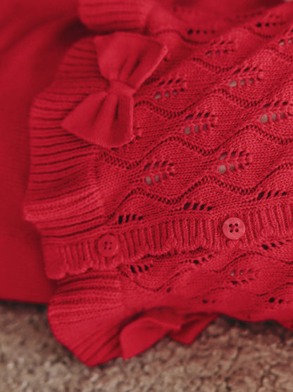Red Frill Knitted Bow Cardigan Set (0mths-3yrs) image 2