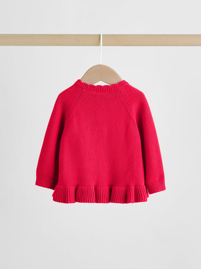 Red Frill Knitted Bow Cardigan Set (0mths-3yrs) image 8