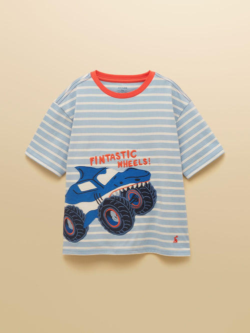 Joules Boys' Archie Blue & White Applique Graphic T-Shirt image 1