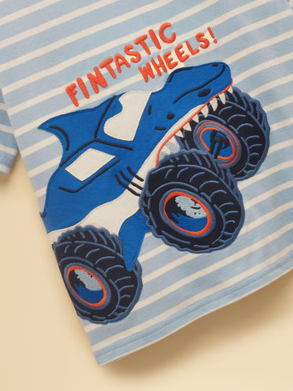 Joules Boys' Archie Blue & White Applique Graphic T-Shirt image 3