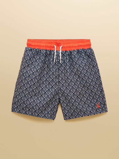 Joules Boys' Ocean Black & White Printed Swim Shorts image 1