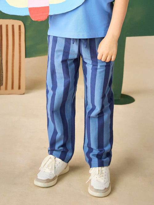 Joules Boys' Noah Blue Striped Jersey Trousers image 1